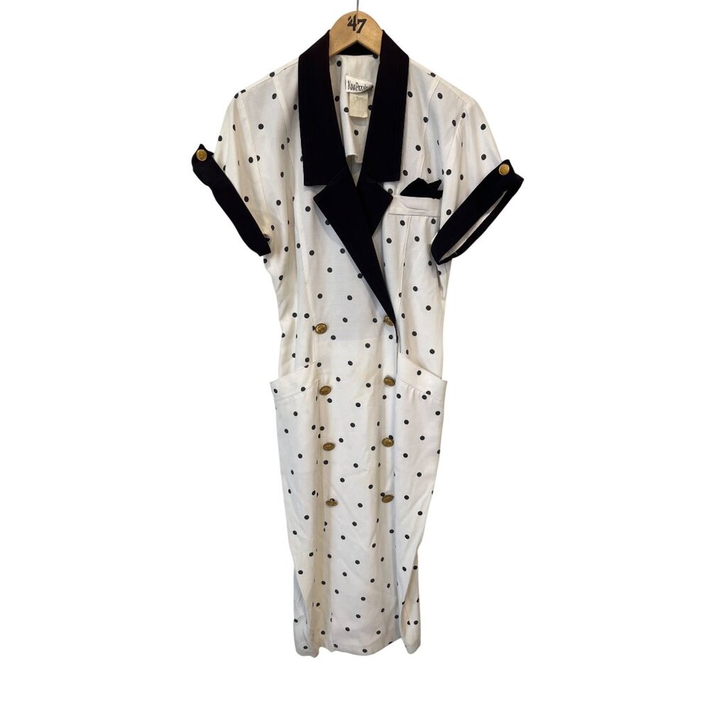 Vintage 80s Nina Piccalino Polka Dot Midi Dress Size 10 Shirt Pencil Nautical